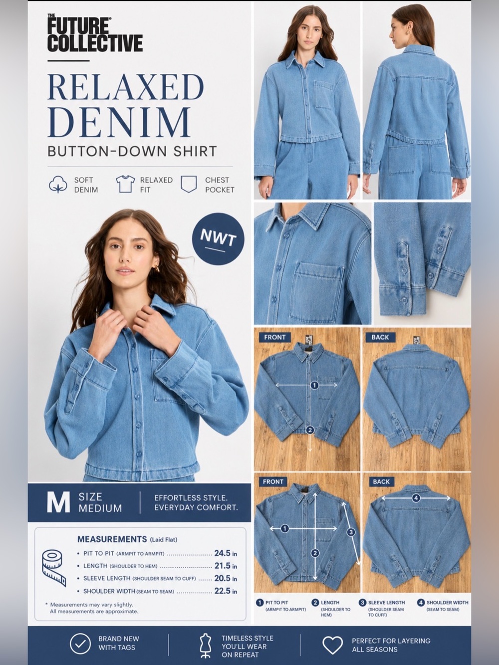 The Future Collective Relaxed Denim Button-Down Shirt Jacket - Light Blue